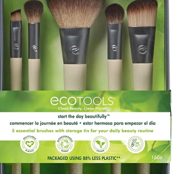 NEW EcoTools Makeup Brush Set Ecofriendly Brushes Tools Beauty Kit Green 5 pk - Picture 2 of 8
